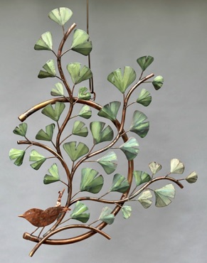 C - Wren with Ginkgo leaves